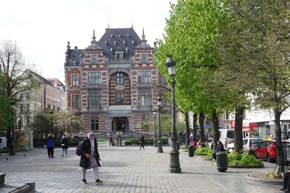 Place Anneessens in central Brussels, the neighbourhood of a Belgian chocolate making workshop on chocolate tours in Brussels